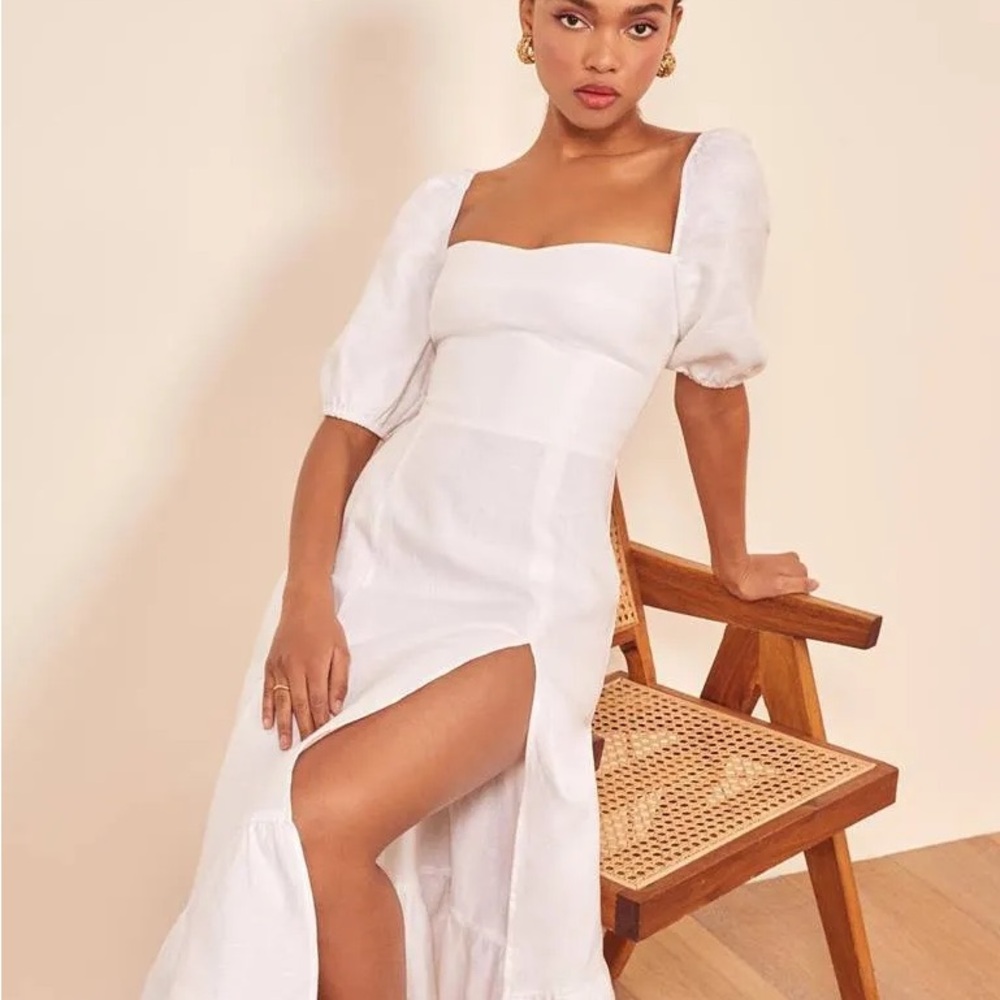 Reformation Belgian Linen Dress with Puff Sleeves
